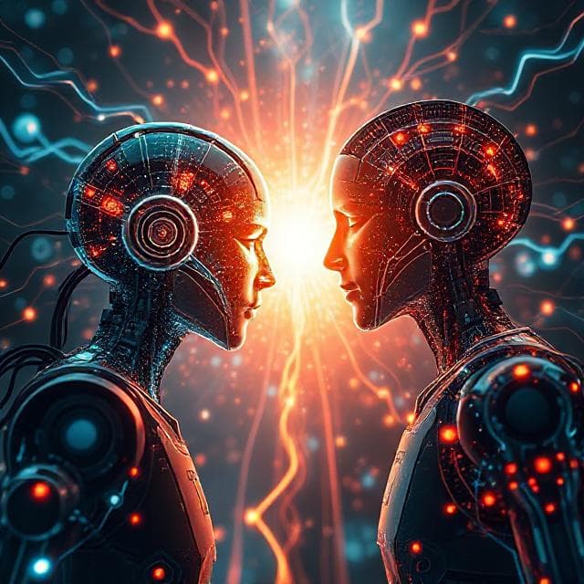 Advanced AI integration with human consciousness showing neural connections and digital interfaces